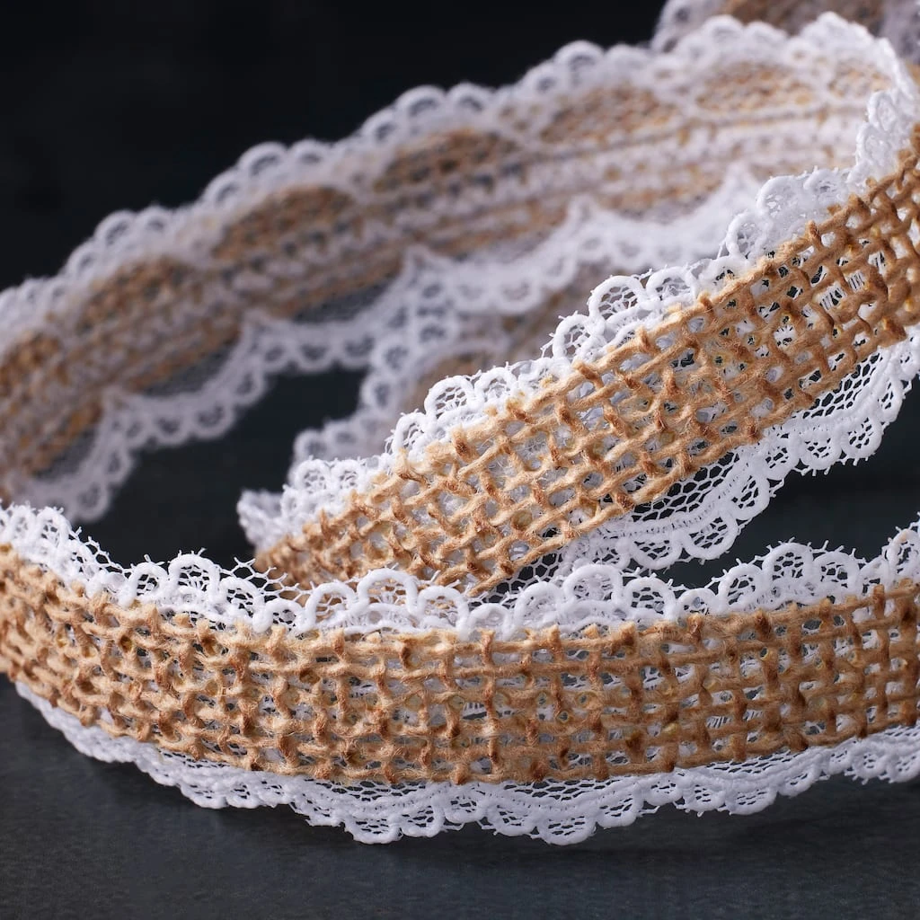 Best Pirce ⌛ 3/4" Faux Burlap with Lace Edging Ribbon by Celebrate It® Occasions™ ✔️ 2 Best Pirce ⌛ 3/4" Faux Burlap with Lace Edging Ribbon by Celebrate It® Occasions™ ✔️ - Image 2