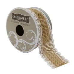 Flash Sale ⭐ 1.5" Faux Burlap with Lace Edging Ribbon by Celebrate It® Occasions™ 🧨