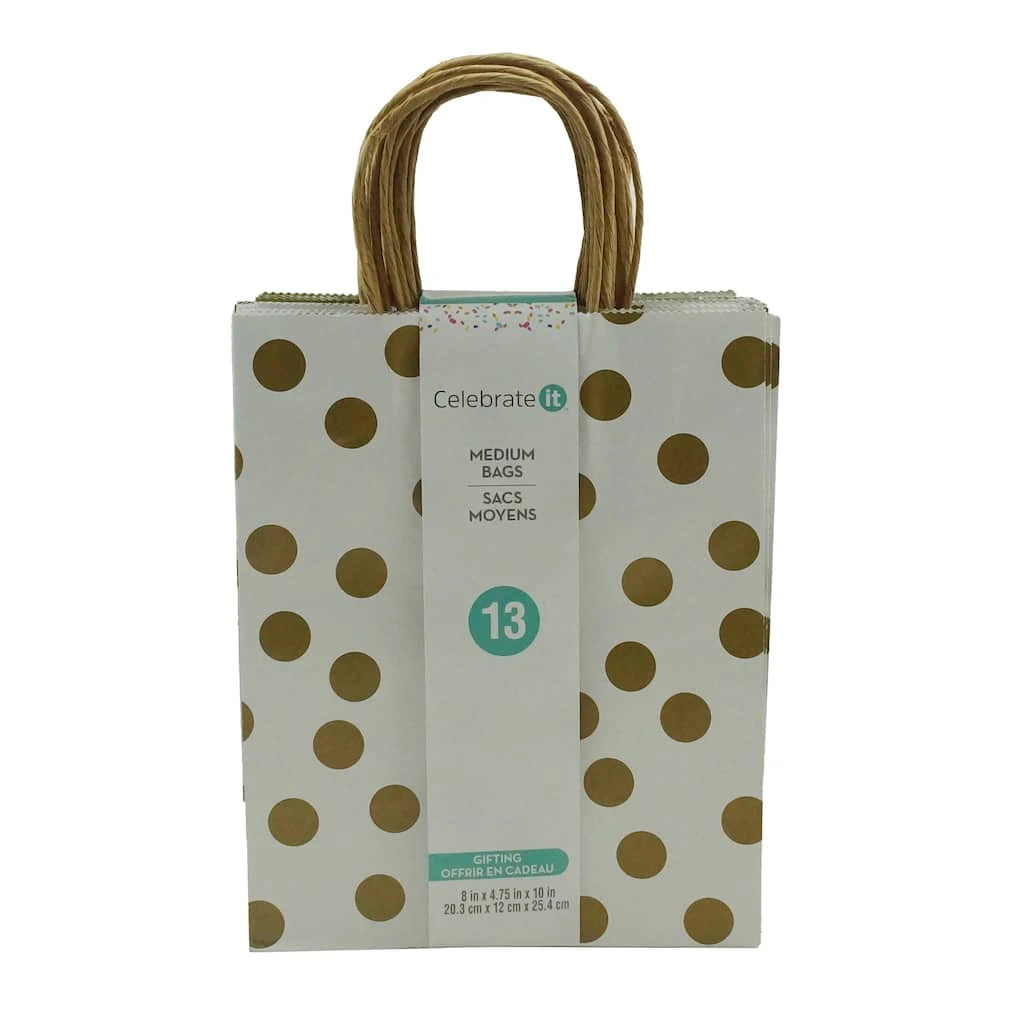 Promo ❤️ Medium Gold Print Dots Paper Bag Value Pack by Celebrate It™ 👏 2 Promo ❤️ Medium Gold Print Dots Paper Bag Value Pack by Celebrate It™ 👏 - Image 2