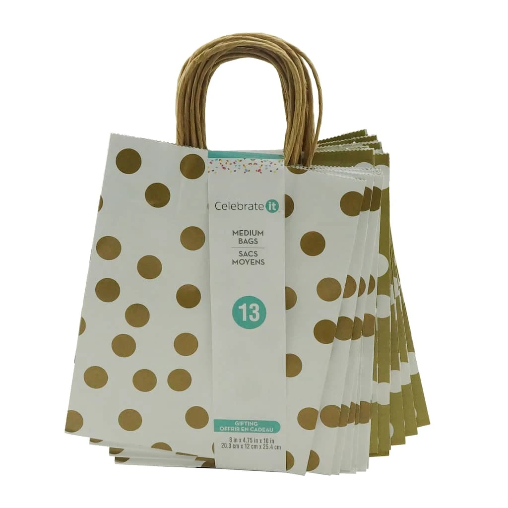 Promo ❤️ Medium Gold Print Dots Paper Bag Value Pack by Celebrate It™ 👏 1 Promo ❤️ Medium Gold Print Dots Paper Bag Value Pack by Celebrate It™ 👏