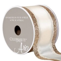 Hot Sale ✔️ 2.5" Satin Wired Glitter Ribbon By Celebrate It™ Aria Vintage Blush ✨
