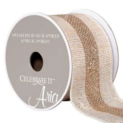 Top 10 💯 12 Pack: 2.5" Natural & Gold Linen Metallic Wired Ribbon by Celebrate It™ Aria Vintage Blush 😍