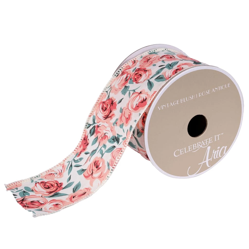 Top 10 π 12 Pack: 2.5" Floral Wired Ribbon by Celebrate It® Aria Vintage Blush π― 2 Top 10 π 12 Pack: 2.5" Floral Wired Ribbon by Celebrate It® Aria Vintage Blush π― - Image 2