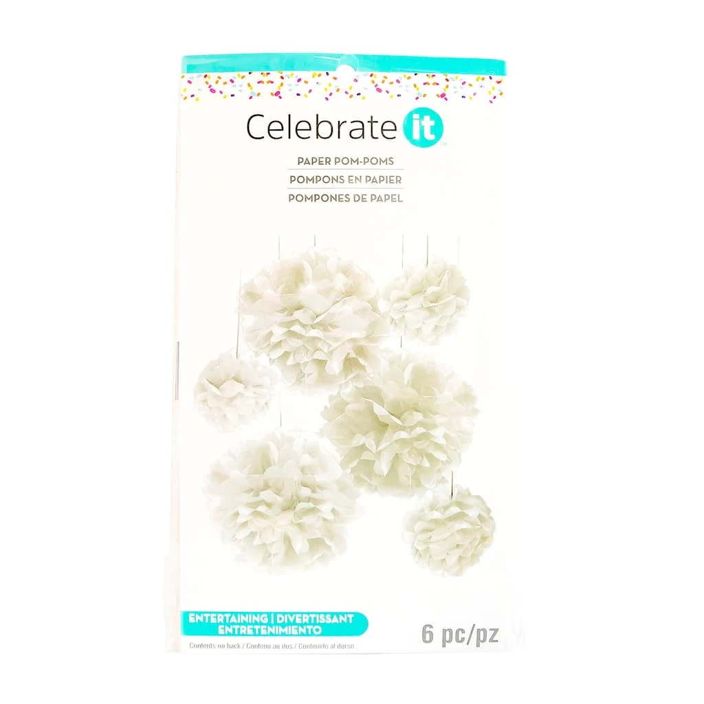 Buy ❤️ White Paper Pom Poms By Celebrate It™ 🎉 2 Buy ❤️ White Paper Pom Poms By Celebrate It™ 🎉 - Image 2