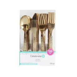 Best Sale ❤️ Gold ❤️ Hammered Plastic Cutlery Set by Celebrate It™ 😀