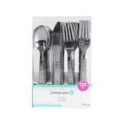 Cheap ✨ 6 Pack: Silver ✨ Hammered Plastic Cutlery Set by Celebrate It™ 😍