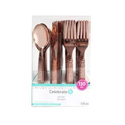 Best deal 🛒 6 Packs: 120 ct. (720 total) Rose Gold Hammered Plastic Cutlery Set by Celebrate It™ 👍