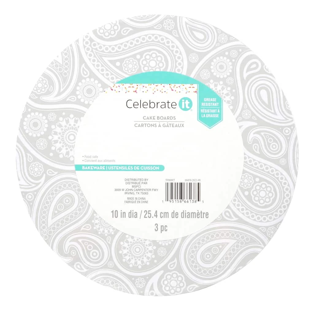 Discount ❤️ 10" Silver Paisley Cake Boards by Celebrate It® 👍 1 Discount ❤️ 10" Silver Paisley Cake Boards by Celebrate It® 👍