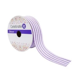 Outlet 🔥 1.5" Faux Linen Wired Thin Striped Ribbon by Celebrate It™ Décor ⌛
