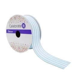 Buy ⌛ 12 Pack: 1.5" Faux Linen Wired Thin Striped Ribbon by Celebrate It™ Décor 🌟