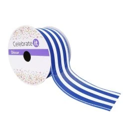 New 🧨 12 Pack: 2.5" Faux Linen Wired Thick Striped Ribbon by Celebrate It™ Décor ⭐
