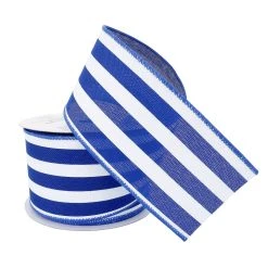 New 🧨 12 Pack: 2.5" Faux Linen Wired Thick Striped Ribbon by Celebrate It™ Décor ⭐ -Celebrate It Sales Shop 10659046 2 1