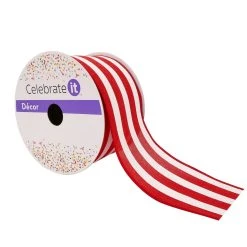 Outlet ⌛ 12 Pack: 2.5" Faux Linen Wired Thick Striped Ribbon by Celebrate It™ Décor ⌛