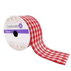 Coupon 🔔 2.5" Red & White Gingham Wired Ribbon by Celebrate It™ 🛒