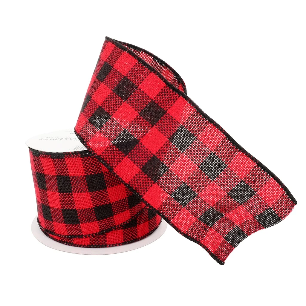 Hot Sale ⭐ 2.5" Red & Black Buffalo Check Wired Ribbon by Celebrate It™ ✨ 2 Hot Sale ⭐ 2.5" Red & Black Buffalo Check Wired Ribbon by Celebrate It™ ✨ - Image 2
