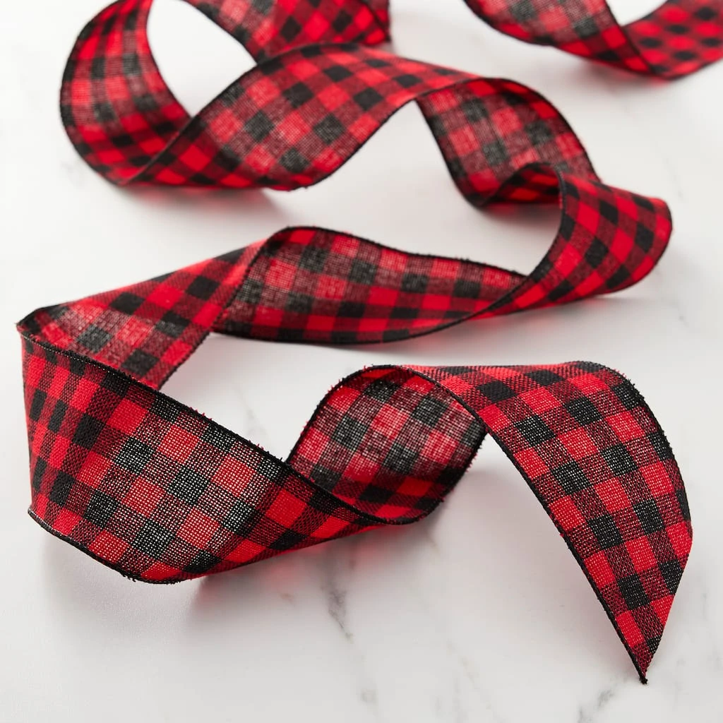 Hot Sale ⭐ 2.5" Red & Black Buffalo Check Wired Ribbon by Celebrate It™ ✨ 4 Hot Sale ⭐ 2.5" Red & Black Buffalo Check Wired Ribbon by Celebrate It™ ✨ - Image 4
