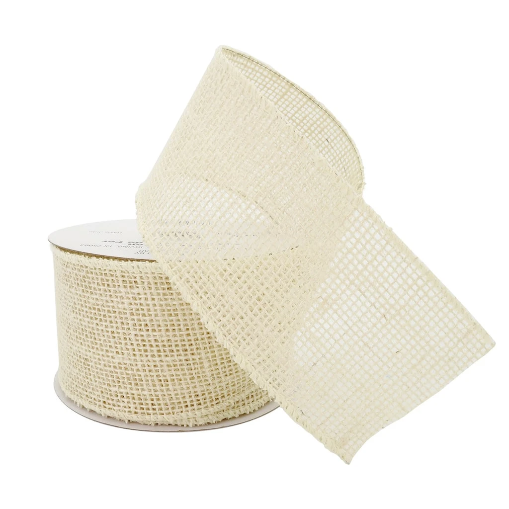 Wholesale ⌛ 2.5" Ivory Faux Burlap Wired Ribbon by Celebrate It™ 🥰 2 Wholesale ⌛ 2.5" Ivory Faux Burlap Wired Ribbon by Celebrate It™ 🥰 - Image 2