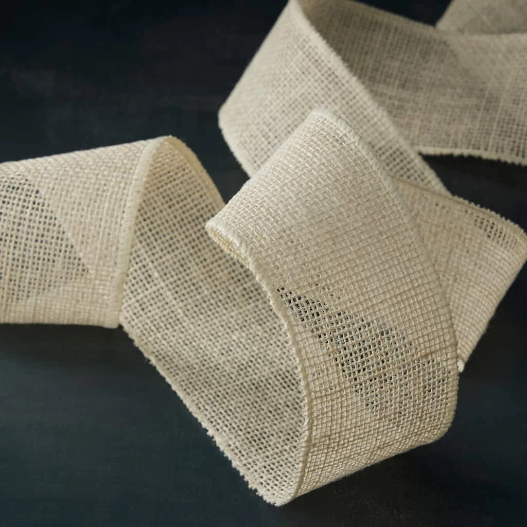 Wholesale ⌛ 2.5" Ivory Faux Burlap Wired Ribbon by Celebrate It™ 🥰 4 Wholesale ⌛ 2.5" Ivory Faux Burlap Wired Ribbon by Celebrate It™ 🥰 - Image 4
