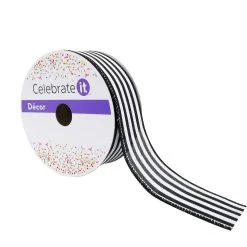Best deal 🔔 12 Pack: 1.5" Faux Linen Wired Thin Striped Ribbon by Celebrate It™ Décor 🎉