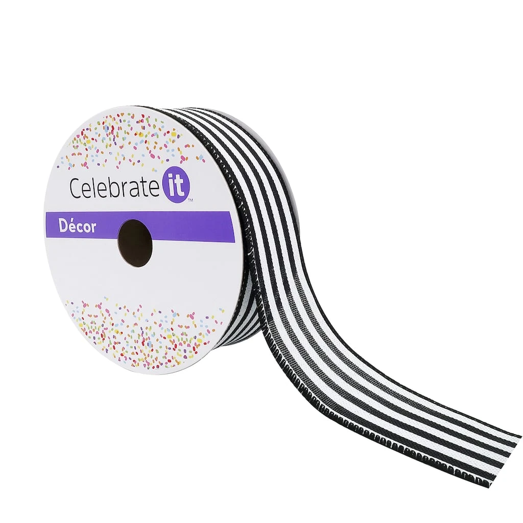 Best deal π 12 Pack: 1.5" Faux Linen Wired Thin Striped Ribbon by Celebrate It™ Décor π 1 Best deal π 12 Pack: 1.5" Faux Linen Wired Thin Striped Ribbon by Celebrate It™ Décor π