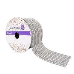 Coupon 🤩 12 Pack: 2.5" Faux Linen Wired Pinstripe Ribbon by Celebrate It™ Décor ⌛