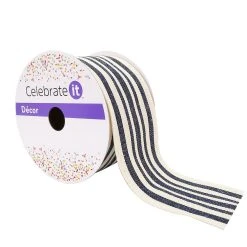 Buy ⌛ 2.5" Faux Cotton Wired Striped Ribbon by Celebrate It™ Décor 🌟