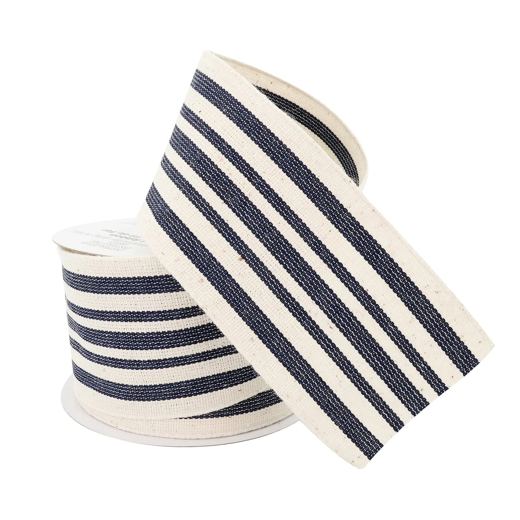 Promo ✔️ 12 Pack: 2.5" Faux Cotton Wired Striped Ribbon by Celebrate It™ Décor 🧨 4 Promo ✔️ 12 Pack: 2.5" Faux Cotton Wired Striped Ribbon by Celebrate It™ Décor 🧨 - Image 4