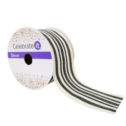 Budget ⌛ 12 Pack: 2.5" Faux Cotton Wired Striped Ribbon by Celebrate It™ Décor 🌟