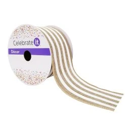 Coupon 👍 12 Pack: 2.5" Faux Linen Wired Stripe Ribbon by Celebrate It™ 🤩