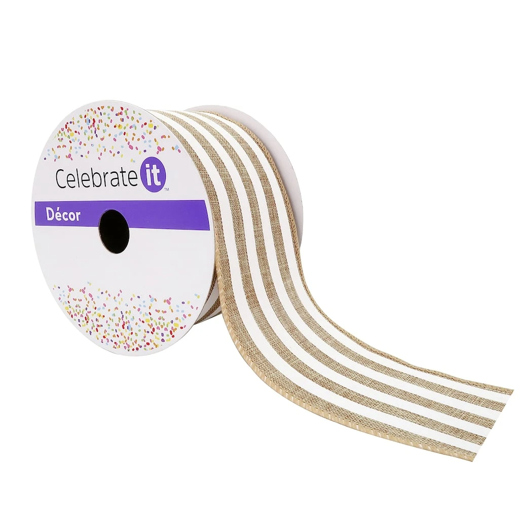 Coupon π 12 Pack: 2.5" Faux Linen Wired Stripe Ribbon by Celebrate It™ π€© 1 Coupon π 12 Pack: 2.5" Faux Linen Wired Stripe Ribbon by Celebrate It™ π€©