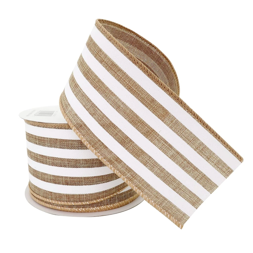Coupon π 12 Pack: 2.5" Faux Linen Wired Stripe Ribbon by Celebrate It™ π€© 4 Coupon π 12 Pack: 2.5" Faux Linen Wired Stripe Ribbon by Celebrate It™ π€© - Image 4