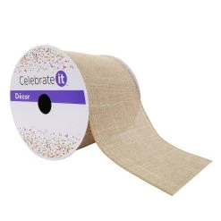 Coupon 🌟 4" Faux Linen Wired Ribbon by Celebrate It™ 🛒