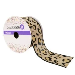 Wholesale 🔥 12 Pack: 2.5" Faux Linen Wired Leopard Ribbon by Celebrate It™ 🥰