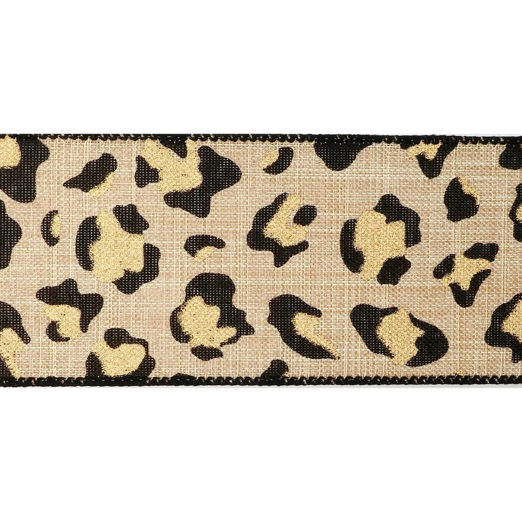 Wholesale 🔥 12 Pack: 2.5" Faux Linen Wired Leopard Ribbon by Celebrate It™ 🥰 3 Wholesale 🔥 12 Pack: 2.5" Faux Linen Wired Leopard Ribbon by Celebrate It™ 🥰 - Image 3