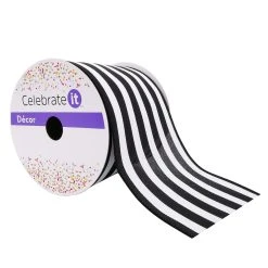 Outlet 🎁 4" Faux Linen Wired Black & White Stripe Ribbon by Celebrate It™ ❤️