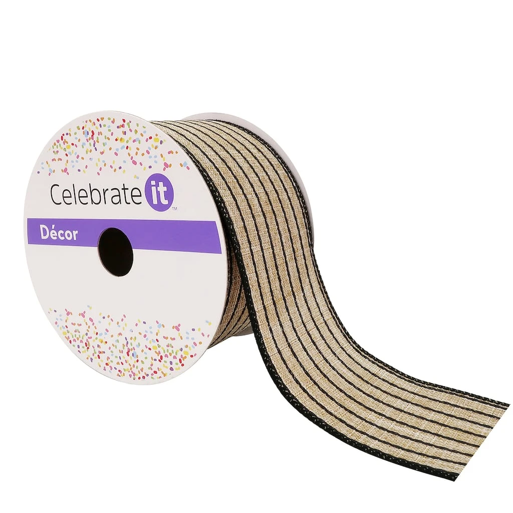 Buy π 12 Pack: 2.5" Faux Linen Wired Pinstripe Ribbon by Celebrate It™ π 1 Buy π 12 Pack: 2.5" Faux Linen Wired Pinstripe Ribbon by Celebrate It™ π