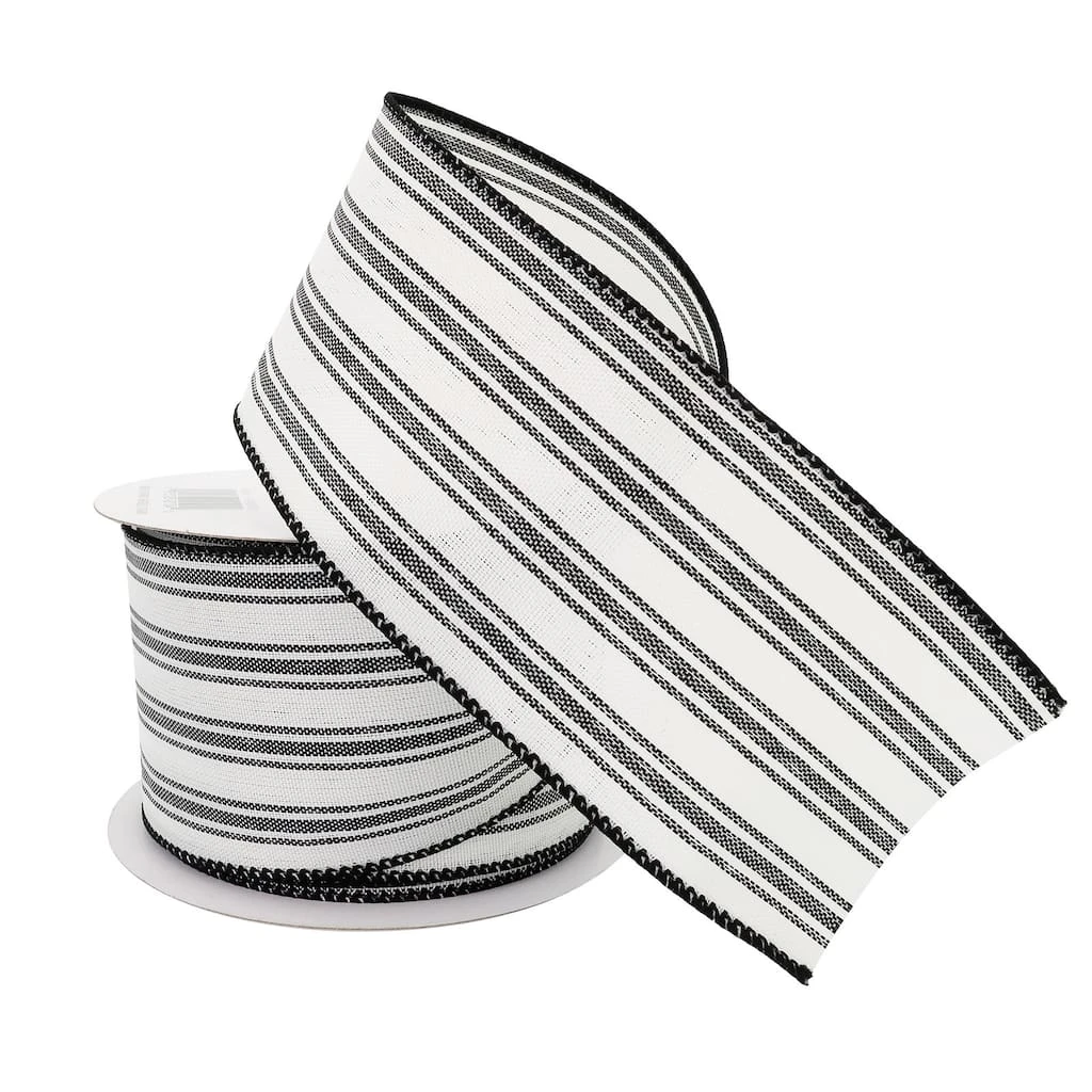 Wholesale π 12 Pack: 2.5" Faux Linen Wired Stripe Ribbon by Celebrate It™ π 4 Wholesale π 12 Pack: 2.5" Faux Linen Wired Stripe Ribbon by Celebrate It™ π - Image 4