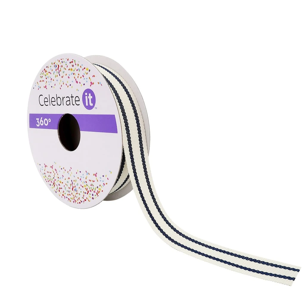 Promo π 5/8" Grosgrain Ticking Striped Ribbon by Celebrate It™ 360°™ β 1 Promo π 5/8" Grosgrain Ticking Striped Ribbon by Celebrate It™ 360°™ β