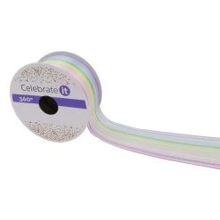 New 🔥 1.5" Sheer Wired Pastel Rainbow Striped Ribbon by Celebrate It™ 360°™ ⌛