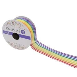 Hot Sale ⌛ 1.5" Sheer Wired Rainbow Striped Ribbon by Celebrate It™ 360°™ 🤩