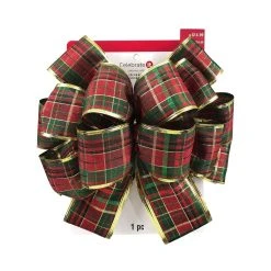 Discount 🧨 20.5" Red & Green Plaid Tree Topper Bow with Gold Edges by Celebrate It™ Christmas 🧨