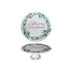 New ❤️ 10.5" Merry 👍 Christmas Ceramic Cake Stand by Celebrate It™ Christmas ⌛