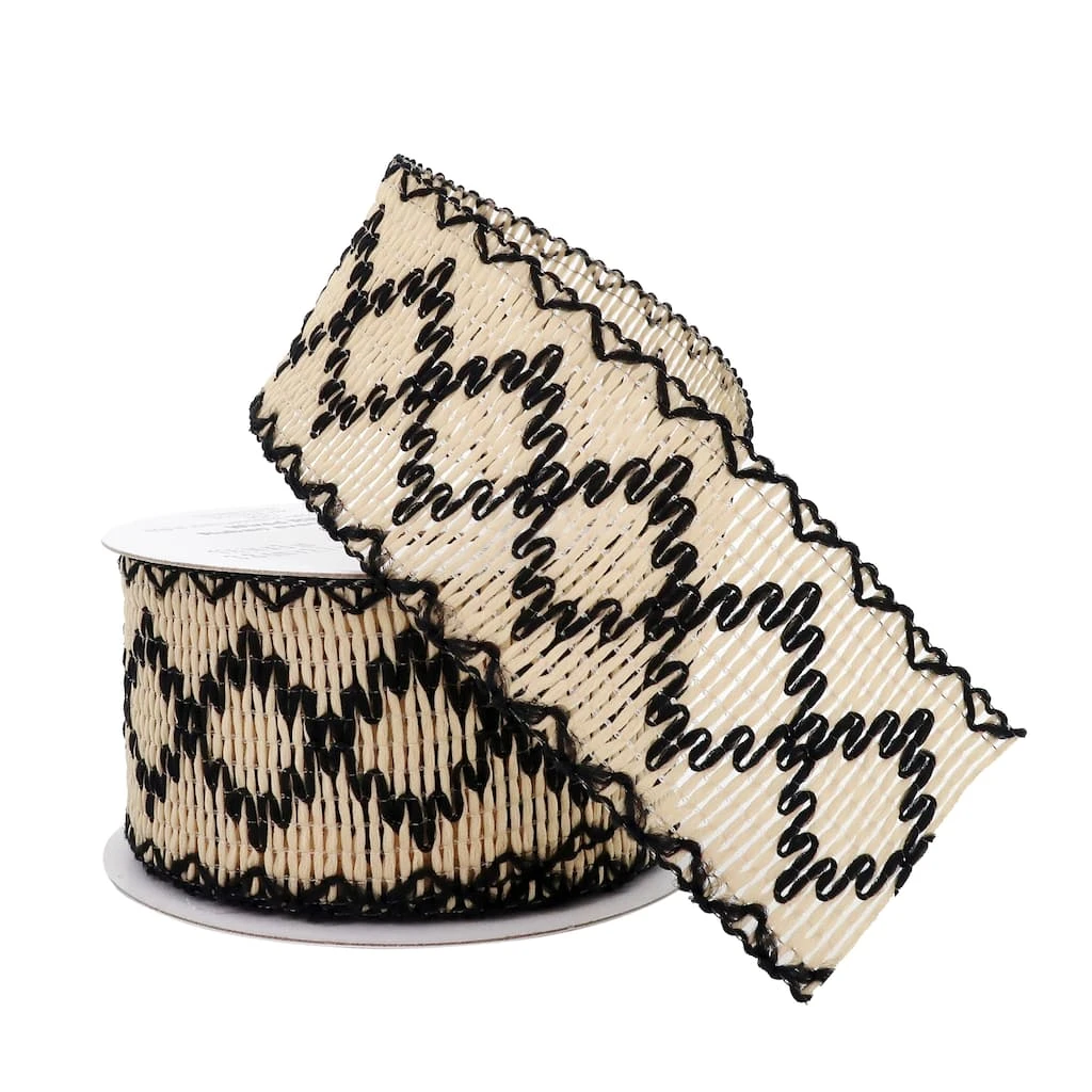 Brand new β 1.5'' x 3 yd. Natural and Black Knit Ribbon by Celebrate It® π 2 Brand new β 1.5'' x 3 yd. Natural and Black Knit Ribbon by Celebrate It® π - Image 2