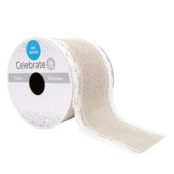 Buy ⭐ 2.5" x 3yd. Faux Linen & Lace Wired Ribbon by Celebrate It™ 🧨