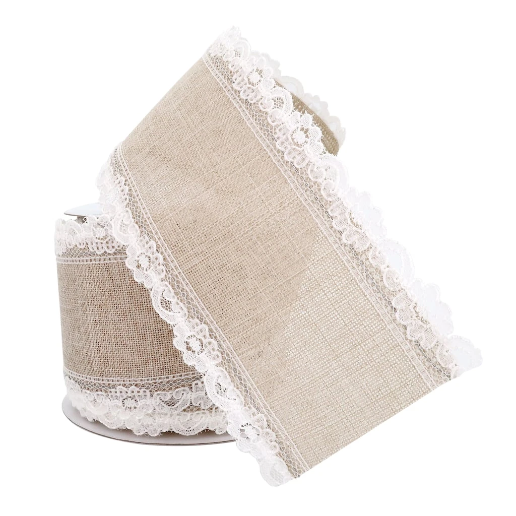 Deals β¨ 12 Pack: 2.5" x 3yd. Faux Linen & Lace Wired Ribbon by Celebrate It™ π 2 Deals β¨ 12 Pack: 2.5" x 3yd. Faux Linen & Lace Wired Ribbon by Celebrate It™ π - Image 2