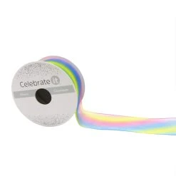 Best Pirce 👍 1.5'' x 3yd. Sheer Wired Rainbow Ribbon by Celebrate It® 👏