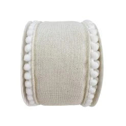 Cheapest 👏 12 Pack: 2.5" x 2yd. Faux Burlap with Pom Pom Trim Ribbon by Celebrate It® 🛒 -Celebrate It Sales Shop 10690994 4 1