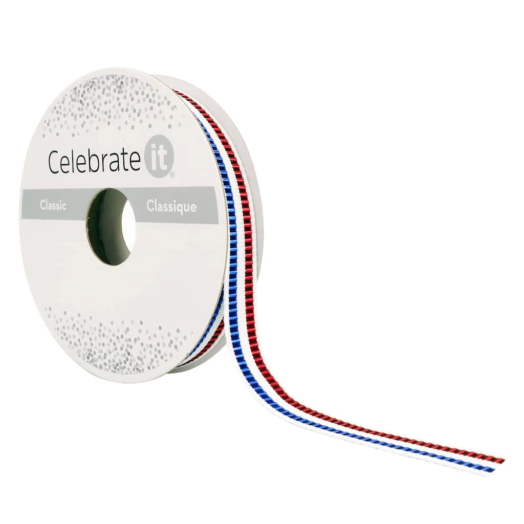 Cheap 🥰 12 Pack: 3/8" x 7yd. Metallic Stripes Ribbon by Celebrate It® 🔥 1 Cheap 🥰 12 Pack: 3/8" x 7yd. Metallic Stripes Ribbon by Celebrate It® 🔥