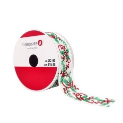 Coupon 🔥 1.5" x 30ft. Faux Linen Wired Mistletoe & Holly Ribbon by Celebrate It® ❄ Christmas 🧨