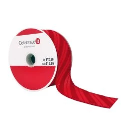 Hot Sale 😀 1.5" x 25ft. Taffeta Wired Diagonal Striped Ribbon by Celebrate It® Christmas 🌟